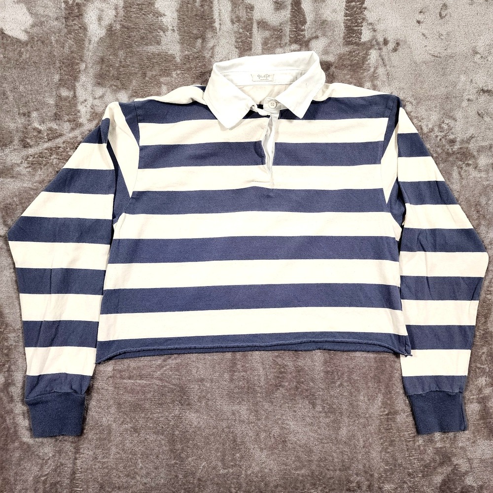 Brandy Melville Polo Shirt Womens Small Jondy Striped Long Sleeve Crop Rugby Y2K